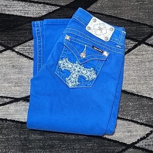 MISS ME BLING CROSS TRUE BLUE CUFFED CAPRI DENIM JEAN PRICE FIRM
